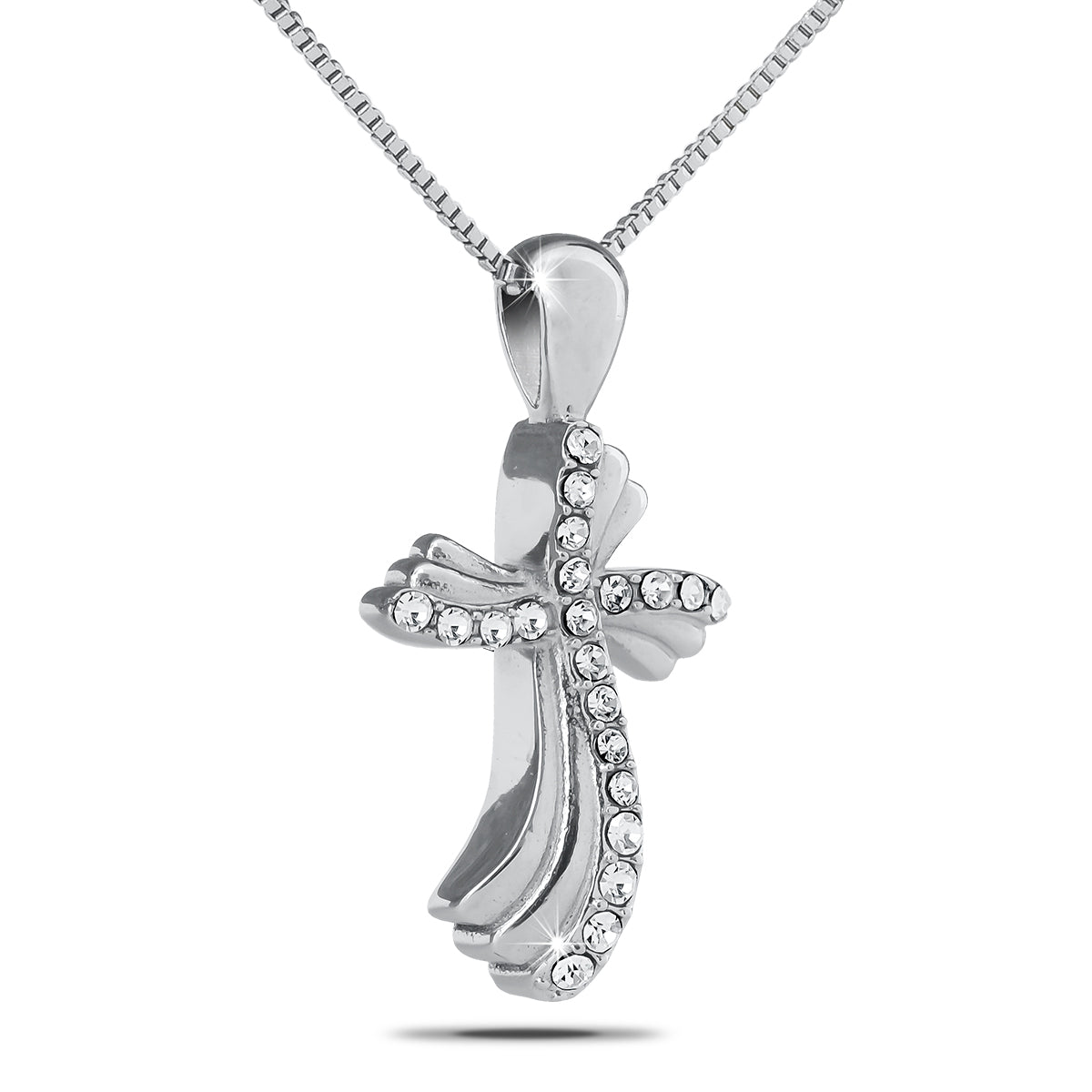 White Stones Cross Silver Pendant